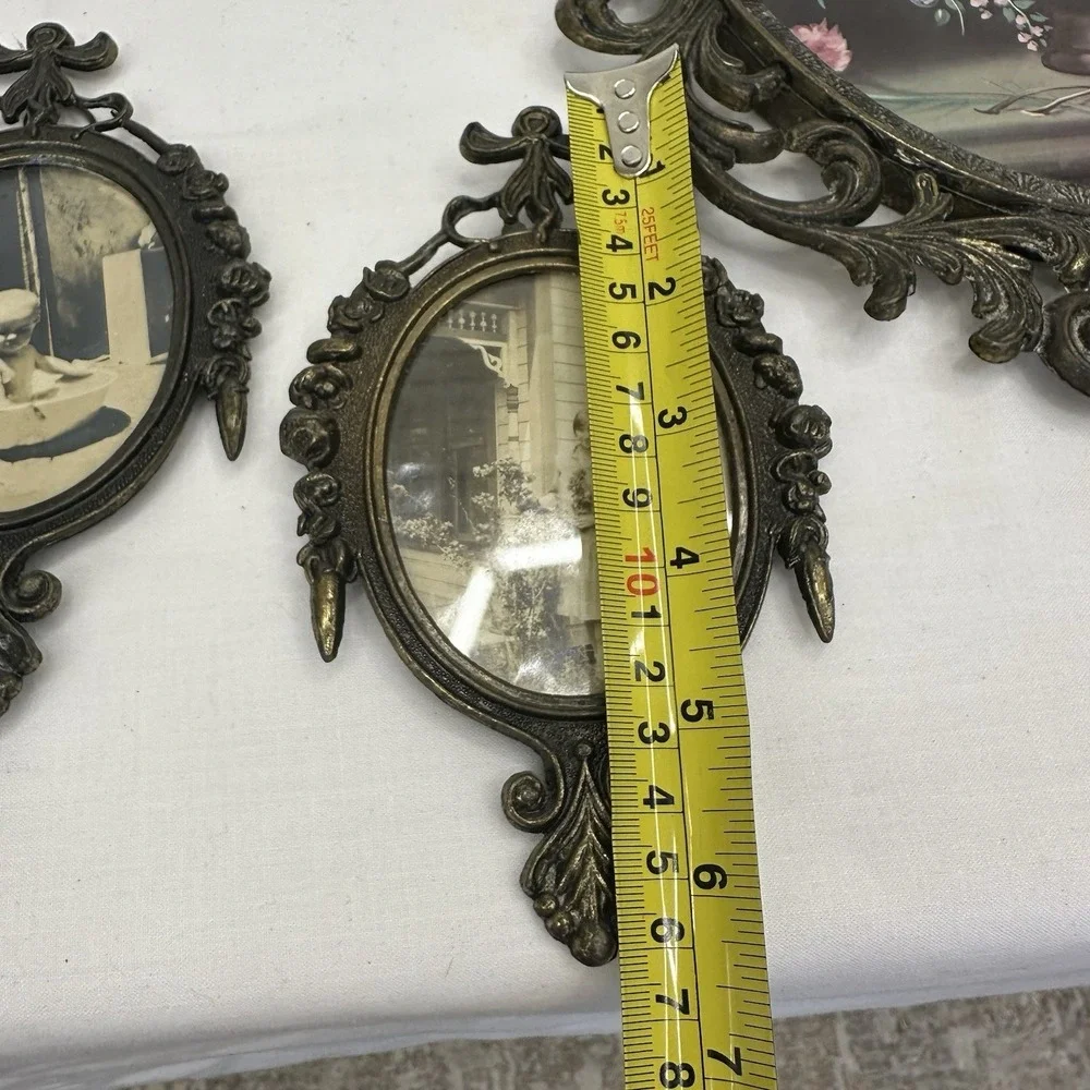 Lot 3 Cast Metal Brass Tone Art Nouveau Ornate Oval Wall Picture Frames Italy
